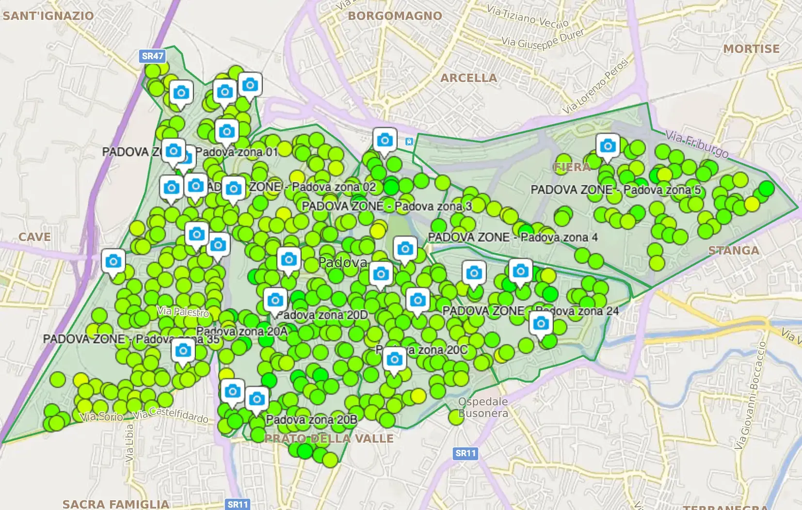 Mappa GPS geolocalizzazione distribuzione volantini – Padova